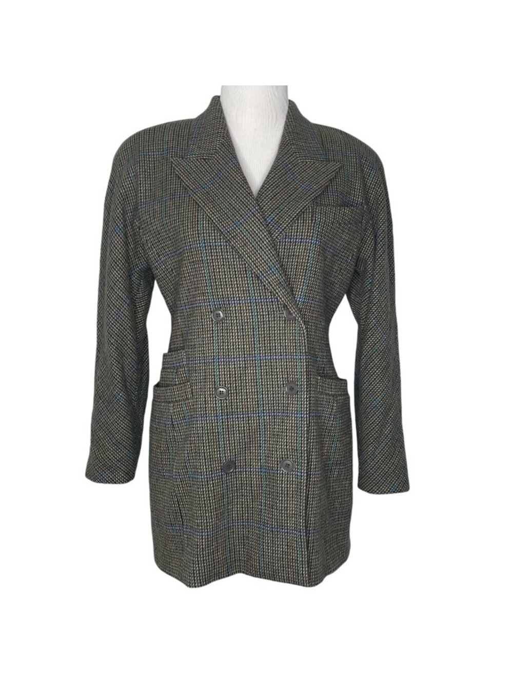 Vintage Escada Wool Blazer Jacket by Margaretha Ley Size 38 Plaid Double Breast